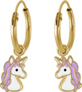 Joy|S - Zilveren eenhoorn oorbellen paars unicorn 14k goudplating