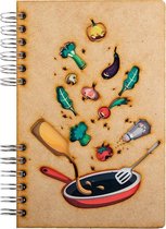 KOMONI - Duurzaam houten Notitieboek - Dagboek -  Gerecycled papier - Navulbaar -  A4 - Gelinieerd -  Receptenboek - Ingrediënten