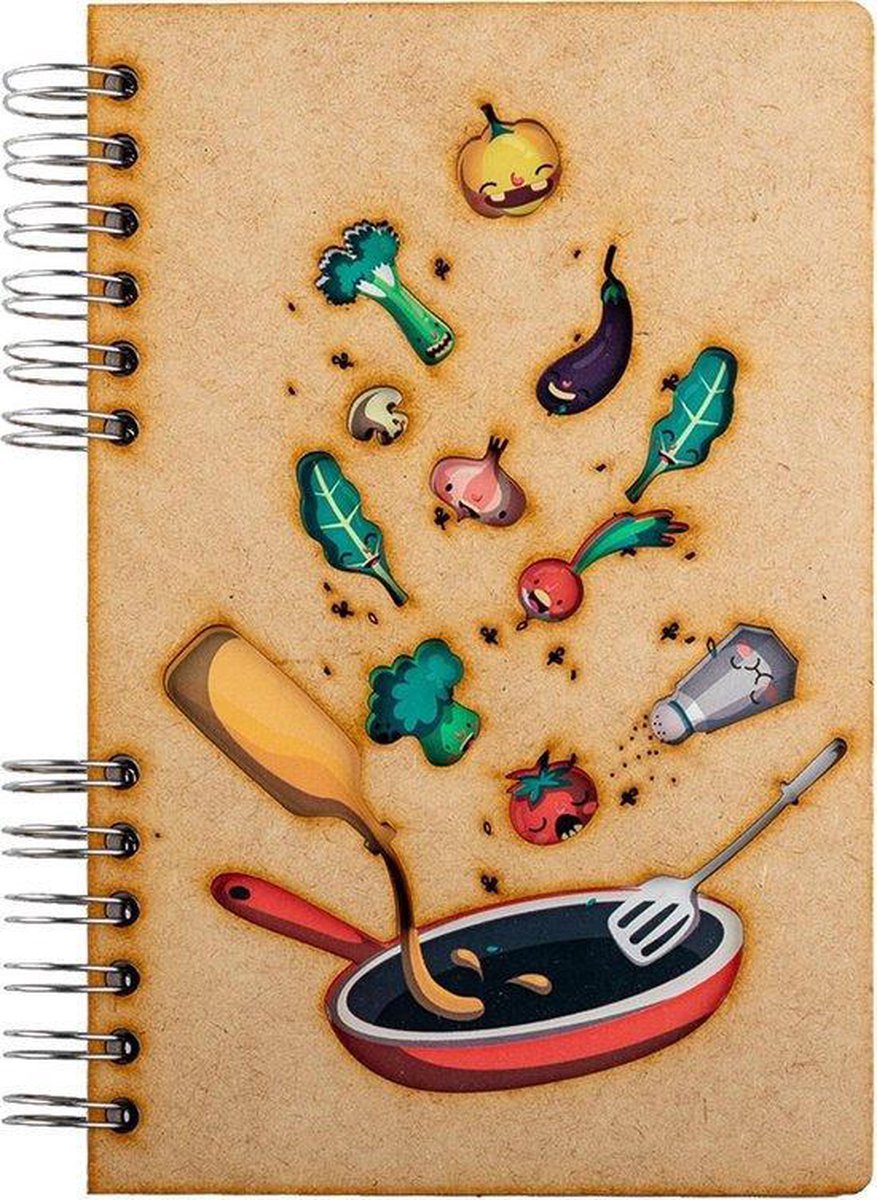 KOMONI - Duurzaam houten Notitieboek - Dagboek - Gerecycled papier - Navulbaar - A4 - Gelinieerd - Receptenboek - Ingrediënten