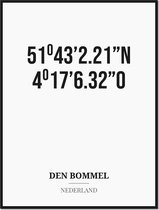 Poster/kaart DEN BOMMEL met coördinaten