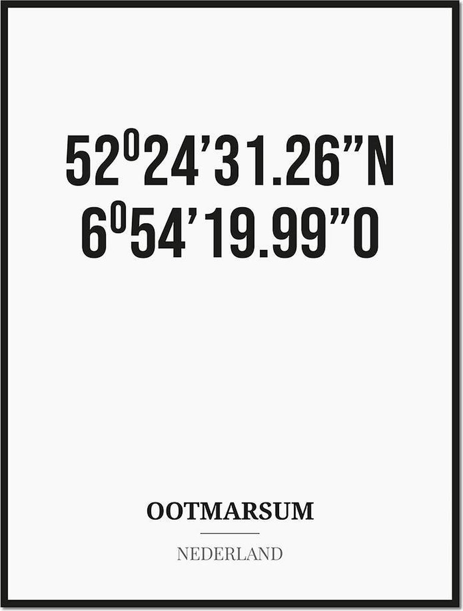 Studio216 Poster/kaart OOTMARSUM met coördinaten zwart, wit