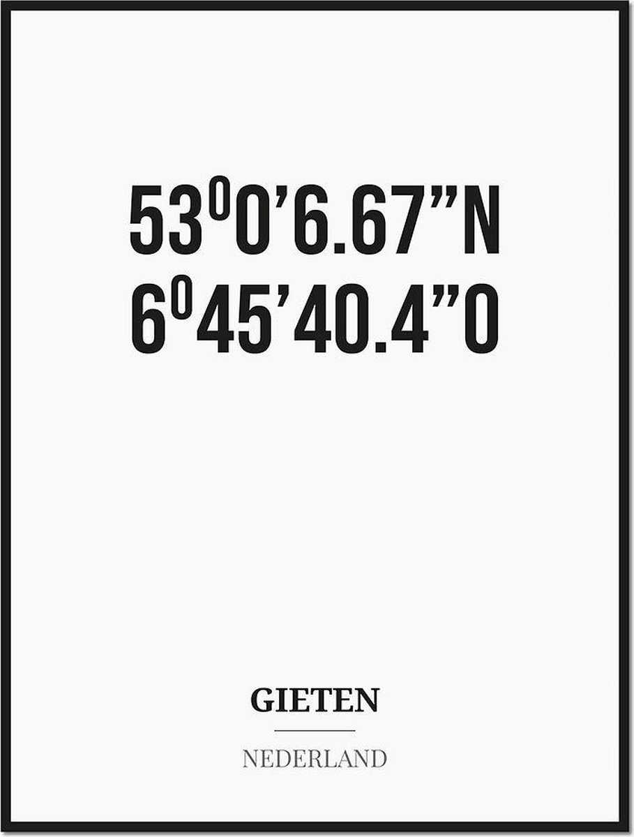 Studio216 Poster/kaart GIETEN met coördinaten zwart, wit