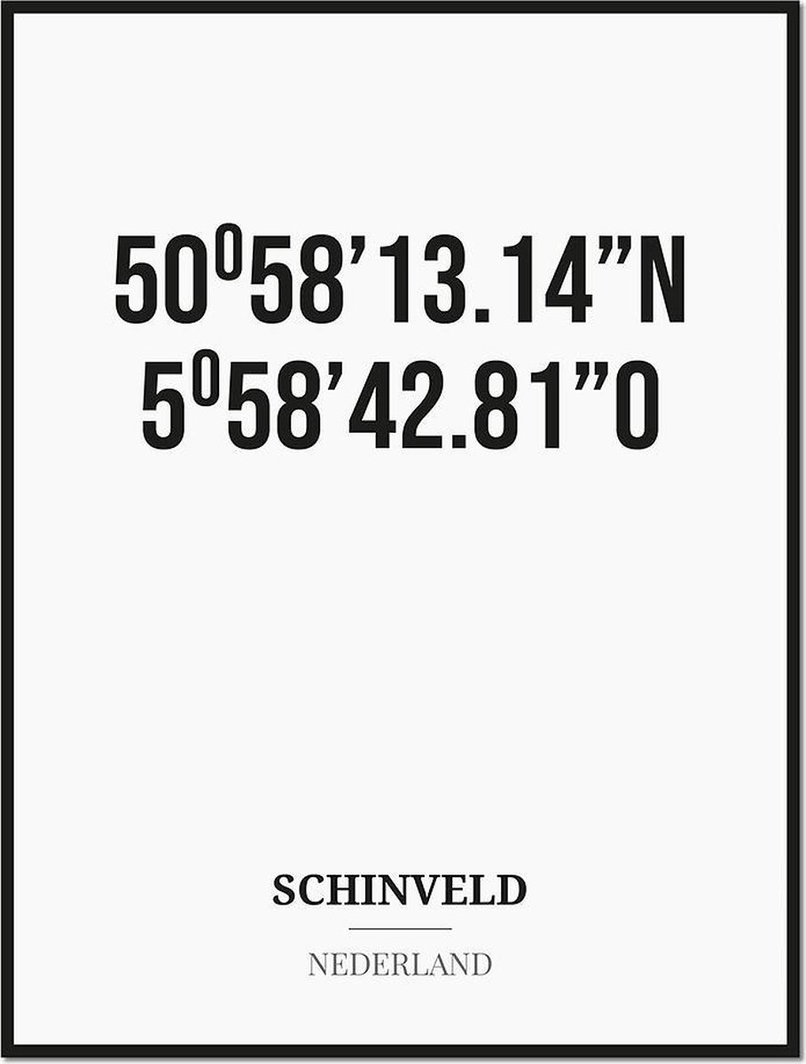 Studio216 Poster/kaart SCHINVELD met coördinaten zwart, wit