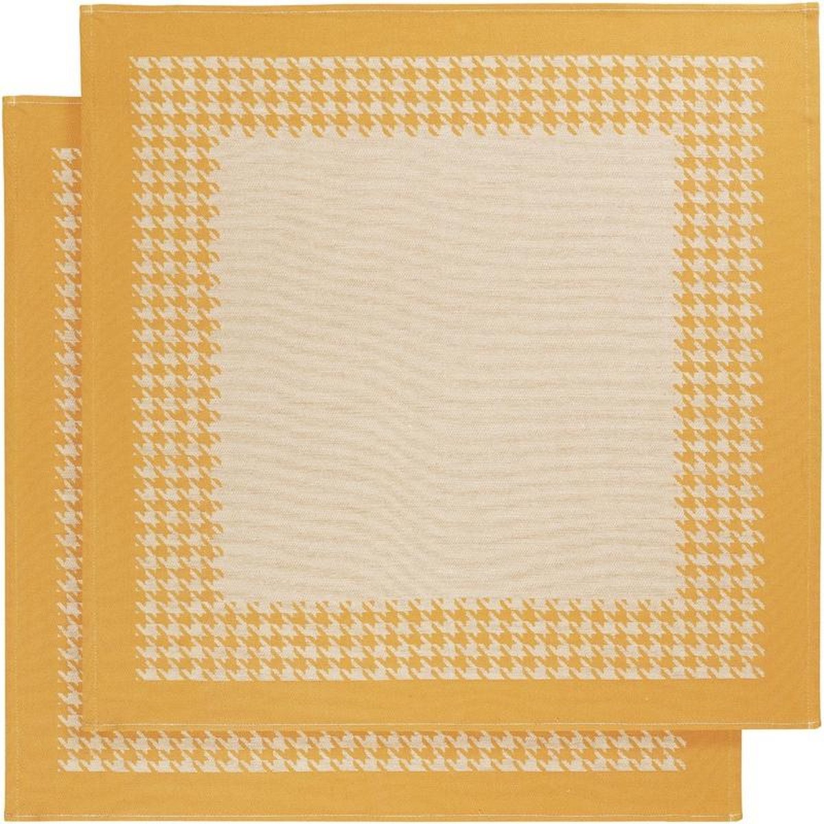 De Witte Lietaer Theedoek Pied de Poule Oker - 2 stuks - 65 x 65 cm - Katoen