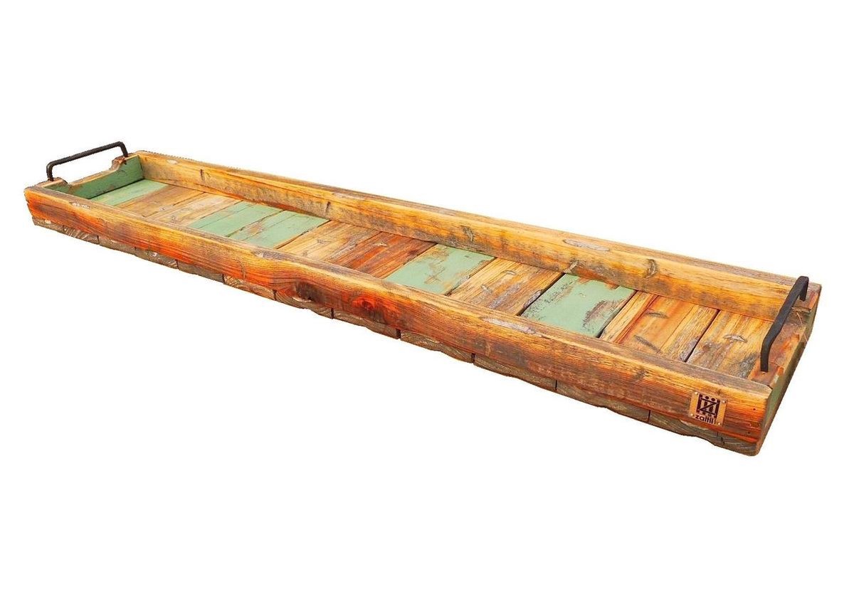 Tray met metalen handvaten. 98 x 20 x 8 cm