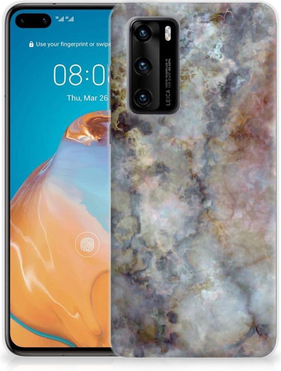 Huawei P40 TPU Siliconen Hoesje Marmer Grijs