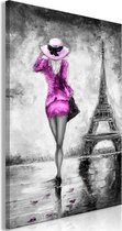 Schilderijen Op Canvas - Schilderij - Parisian Woman (1 Part) Vertical Pink 40x60 - Artgeist Schilderij