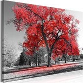 Schilderijen Op Canvas - Schilderij - Autumn in the Park (1 Part) Wide Red 90x60 - Artgeist Schilderij