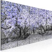 Schilderijen Op Canvas - Schilderij - Magnolia Park (5 Parts) Narrow Violet 225x90 - Artgeist Schilderij