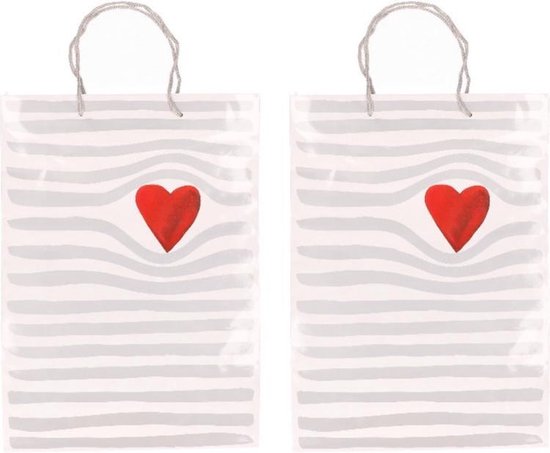 Magistraat Doelwit groef 2x Wit cadeauverpakking tasjes met rood hartje 34 x 25 cm - Valentijnsdag cadeau  tasjes | bol.com