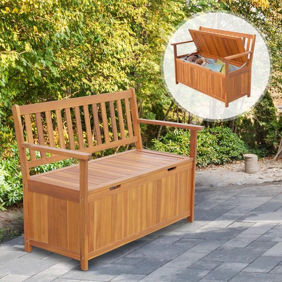 Outsunny Handige Tuinbank met opbergruimte 2-pers waterdicht hout bruin 120  x 60 x 87 cm | bol