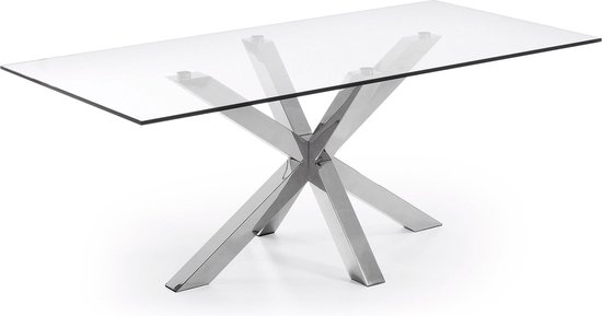 Kave Home - Argo glazen tafel met roestvrij stalen poten 200 x 100 cm