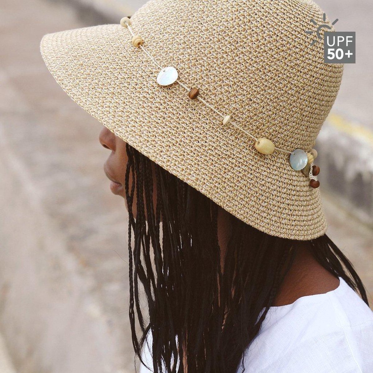 Gatsby Bucket Hat - Strandhoed Dames UV Bestendig UPF50+ - Maat: M - L: 58 cm - Naturel — afbeelding 4