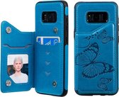 Voor Galaxy S8 Butterfly Embossing Pattern Schokbestendige beschermhoes met houder & kaartsleuven & fotolijst (blauw)