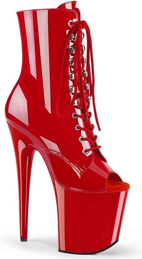 Pleaser - FLAMINGO-1021 Plateau Laarzen, Paaldans schoenen - Paaldans schoenen - 35 Shoes - Rood