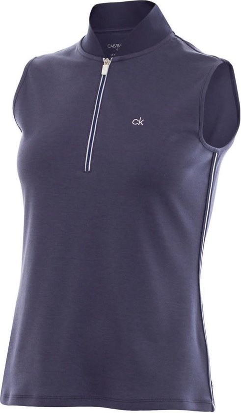 Calvin Klein W Appaloosa SL Polo Zip - Golfpolo Voor Dames - Korte Rits - Mouwloos - Blauw - 44