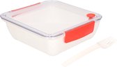 Transparant met rode lunchbox met vorkje 1000 ml - Voedselbewaar trommel/broodtrommel