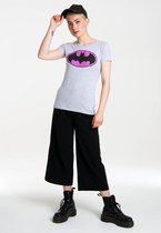 Logoshirt Vrouwen T-shirt Batman - Logo pink - Shirt met ronde hals van Logoshirt - grijs gespikkeld