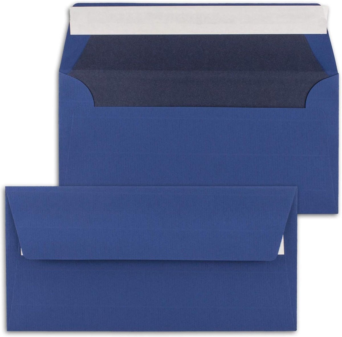 Enveloppen DIN lang 11 x 22 cm geribbeld donkerblauw - gevoerd blauw zijdepapier 110 g/m² - zelfklevend, set van 50