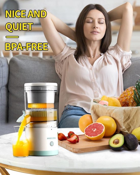 Elektrische sapcentrifuge citruspers - USB oplaadbaar draagbaar - druppelfunctie - sinaasappel citroen grapefruit - reinigingsborstel - wit — afbeelding 3