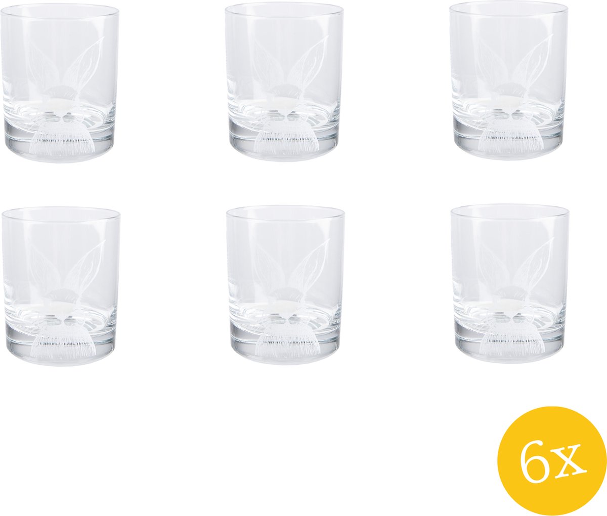 Clayre & Eef Waterglas 300 set van 6 stuks 300 ml Transparant Glas Konijn Drinkbeker