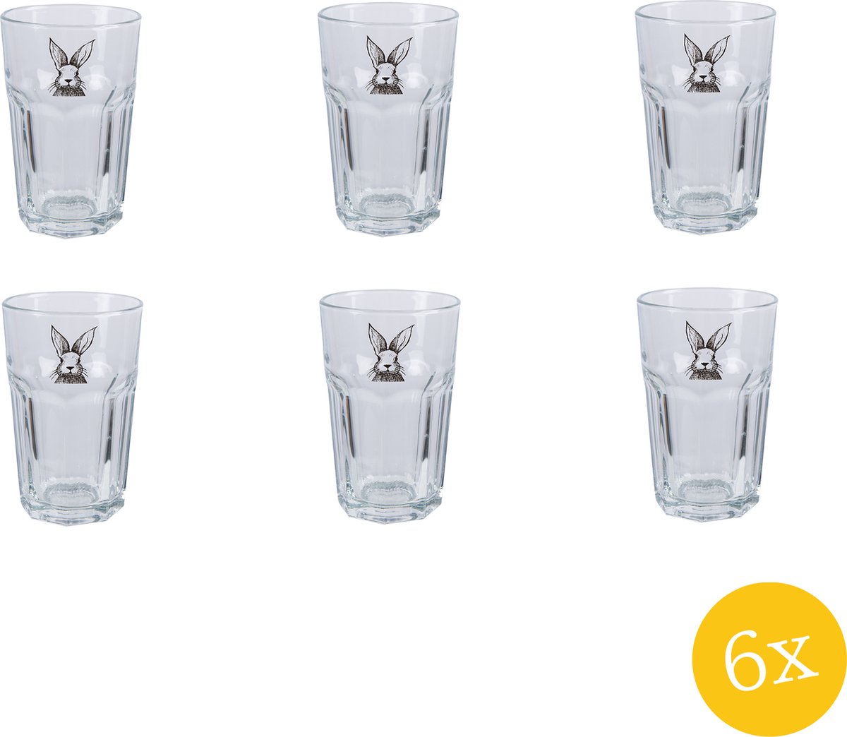 Clayre & Eef Waterglas 300 set van 6 stuks 300 ml Transparant Glas Konijn Drinkbeker