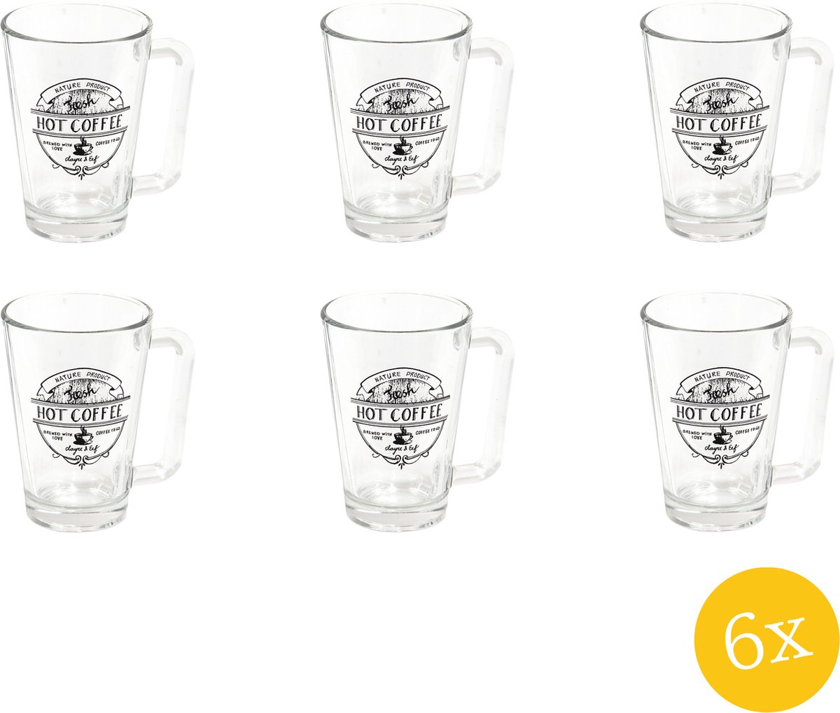 Clayre & Eef Mok set van 6 stuks 250 ml Glas Hot Coffee Koffiemok