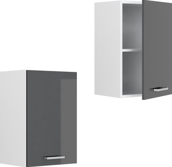 Vicco Armoire suspendue universelle R- Line, Anthracite brillant/ Wit, 40 cm avec étagères ouvertes