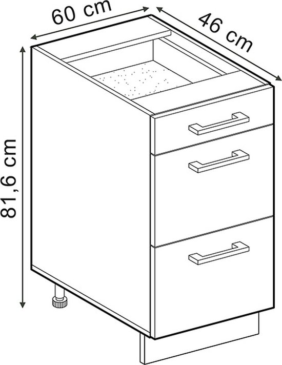 Vicco Élément bas universel R- Line, Zwart brillant/ Wit, 60 cm avec tiroirs