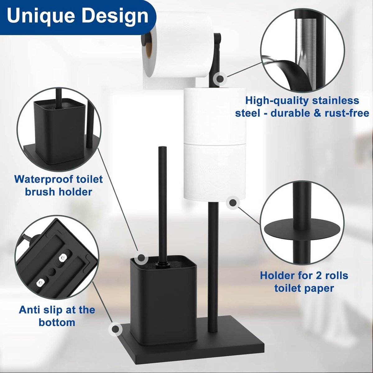 Toiletbutler met wc rolhouder en wc borstel met houder compleet chroom
