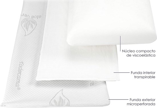 Todocama Visco-elastisch kussen, luxe hotel, dubbele overtrek met ritssluiting, jacquard overtrek met mijtbehandeling, warmteregulerend, aanpassing aan de hals, 67 cm Todocama Visco-elastisch kussen, luxe hotel, dubbele overtrek met ritssluiting, jacquard overtrek met mijtbehandeling, warmteregulerend, aanpassing aan de hals, 67 cm