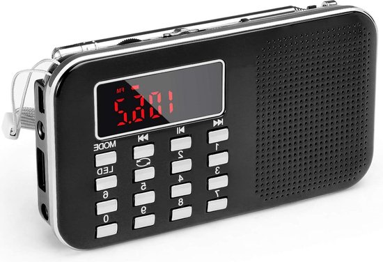 Foto: Noodradio draagbare am fm radio met noodverlichting en micro sd aux usb ondersteuning 1200 mah oplaadbare batterij zwart