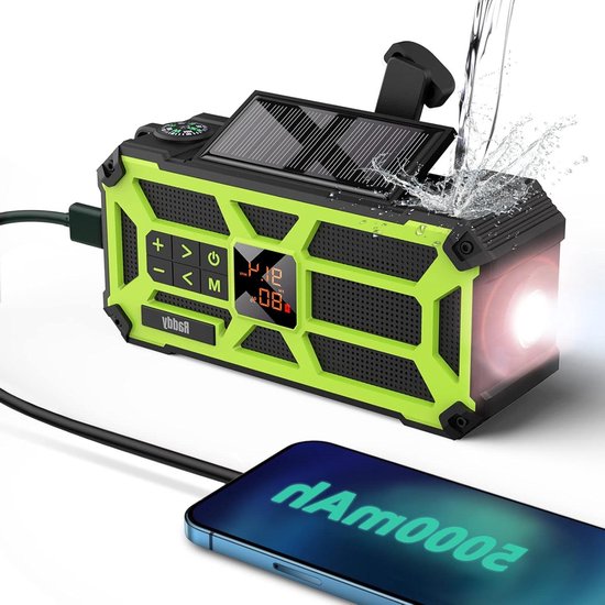 Raddy SH-905 Radio de Eergencia, anivela, Solar, 10,000Ah, A/F/SW/Alertas NOAA, Radio