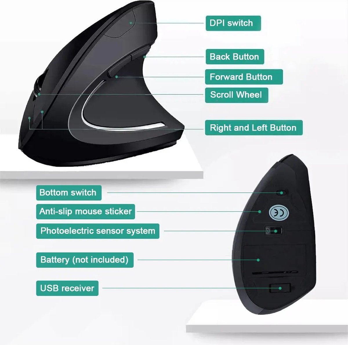Verticale Ergonomische Muis 2.4GHz - 6 Knoppen, Verstelbare DPI thumbnail 8