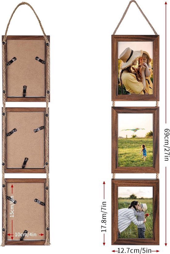 EYMPEU Fotolijst van hout met touw om aan de muur te hangen voor 8 foto EYMPEU Fotolijst van hout met touw om aan de muur te hangen voor 8 foto