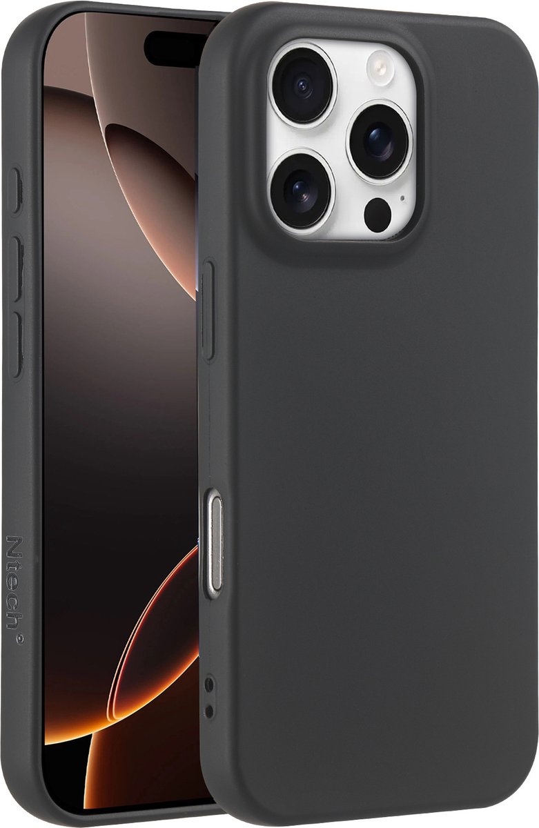 Hoesje Geschikt voor iPhone 16 Pro Max – Zacht siliconen liquid backcover – Zwart