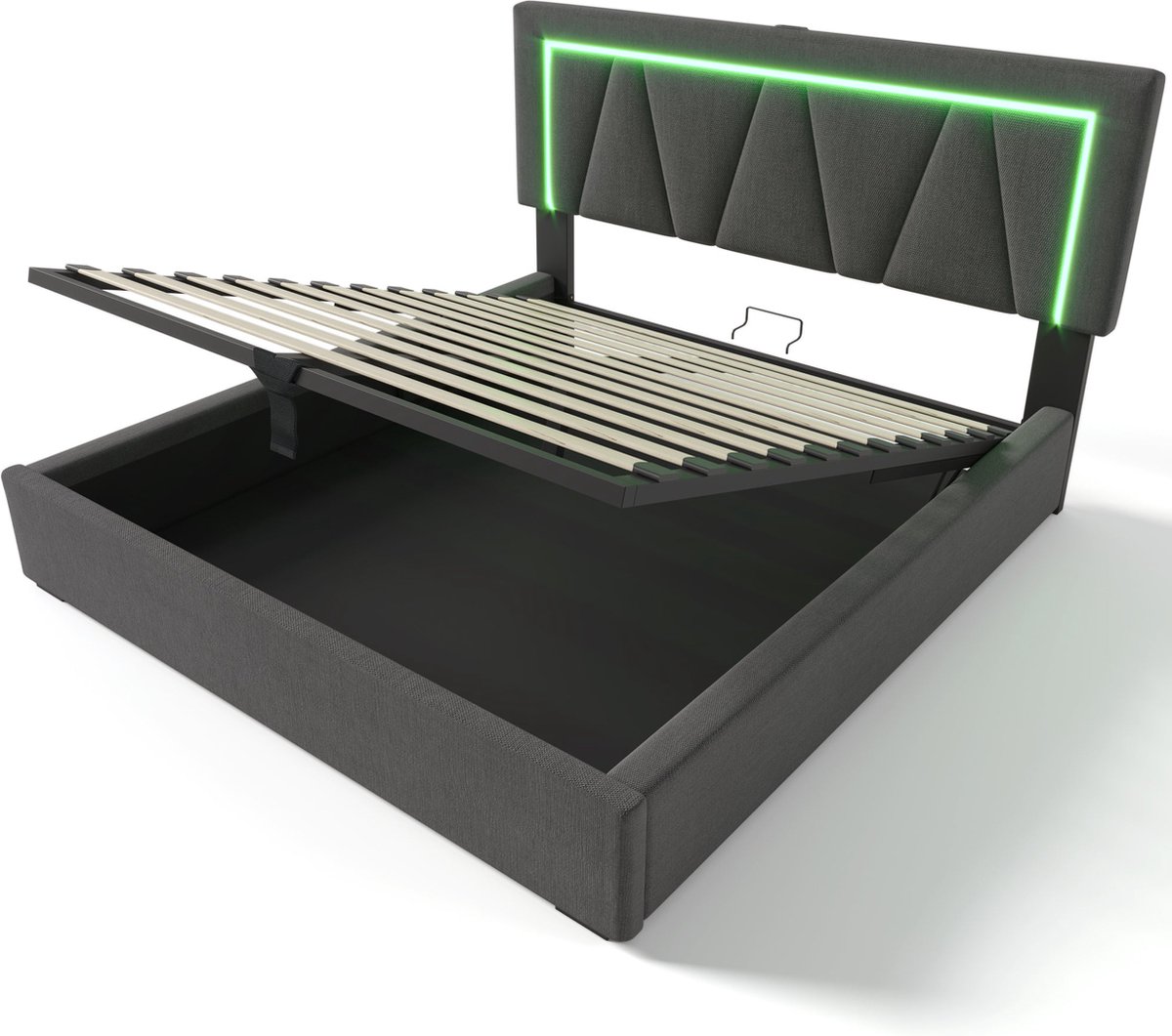 Merax Tweepersoonsbed 140x200 met Matras en Hydraulisch Opbergruimte - Luxe Bed met Verlichting en USB Aansluiting - Grijs