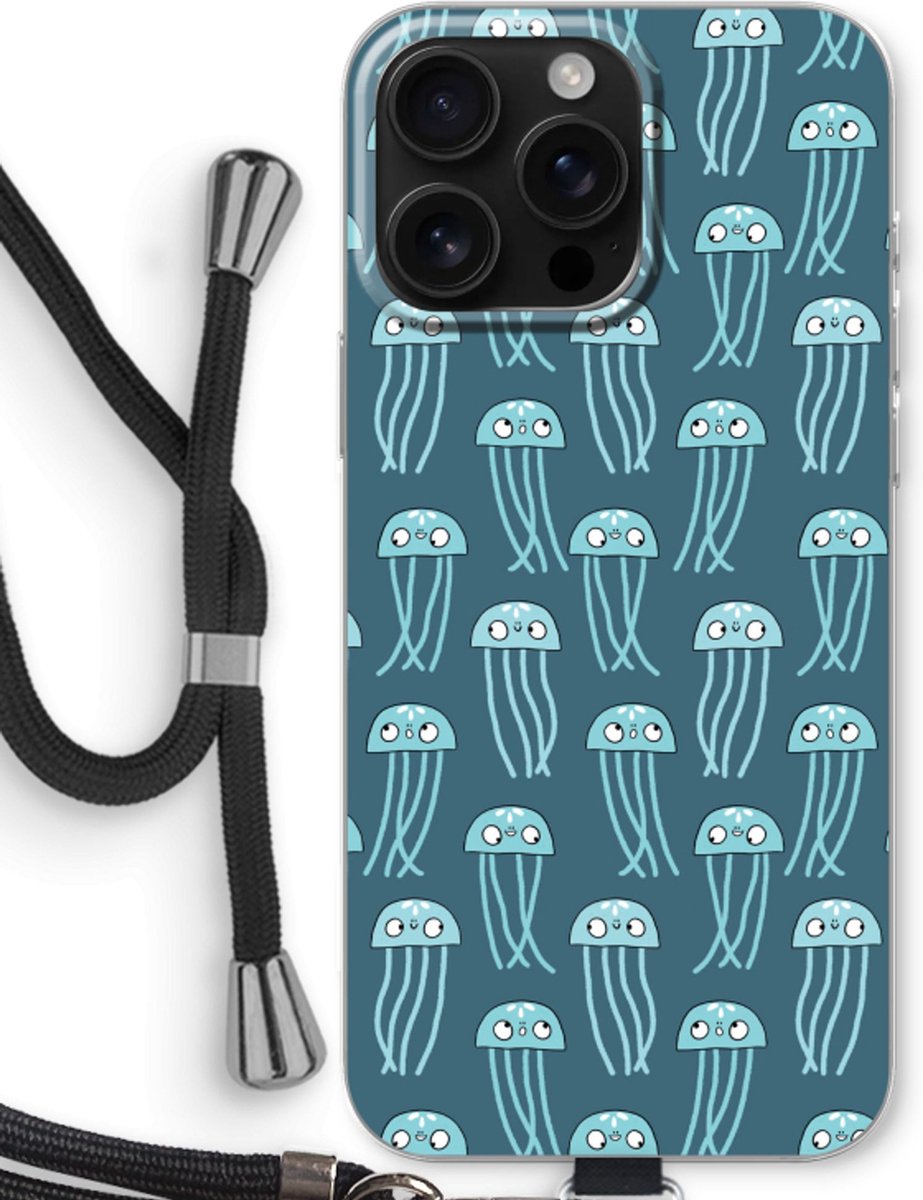 Case Company® - Hoesje met koord geschikt voor iPhone 16 Pro Max hoesje met Koord - Kwallie - Telefoonhoesje met Zwart Koord - Bescherming aan alle Kanten en Over de Schermrand
