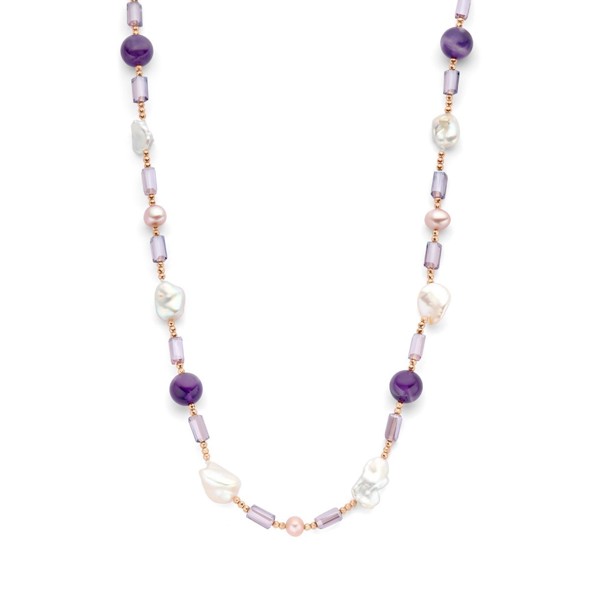 zilver verguld (rosé) collier parel barok en natuurlijke kleurstenen 45 + 3 cm 3 micron 2401040