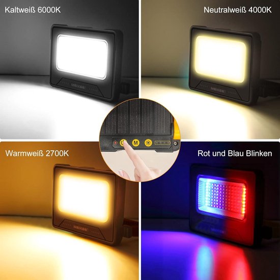 CLV 100 W led-bouwspot, 12000 mAh, led-werklamp, accuspot, 4 lichtmodi, campinglamp, draagbaar, 5 helderheidsniveaus, USB-oplaadbaar, acculamp, powerbank, voor camping, garage, bouw, reparatie