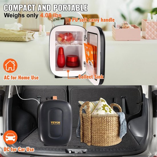 Mygroot - Mini koelkasten - Minibar - 6 blikken minikoelkast - Barmodel - Mini koelkast 4 liter - 2 in 1 kleine koelkast - slot -drankkoelkast - 220 V AC - Voor kantoren en slaapzalen - Drank - Cosmetica - Zwart. — afbeelding 2
