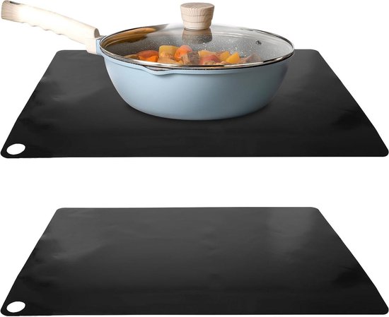 Beschermmatten inductiekookplaat 35x25 cm vierkant - siliconen glasvezelmateriaal - vuurvaste onderlegger - 2 stuks