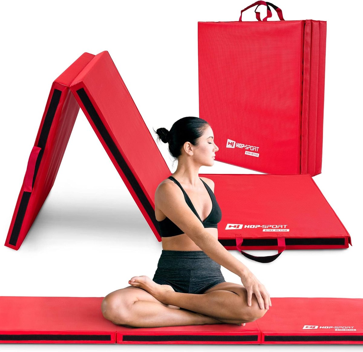 Hop-Sport opvouwbare turnmat HS-065FM - zachte vloermat voor thuis 180x60x5cm - fitnessmat, turnmat met handvatten en klittenbandsluiting, dikte 4cm / 5cm