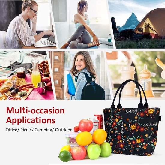 2-in-1 draagtas, lunchtas combo, computertassen voor dames met geïsoleerd lunchcompartiment, werkportemonnee met portemonnee, zwarte laptophandtassen voor zakelijke picknick