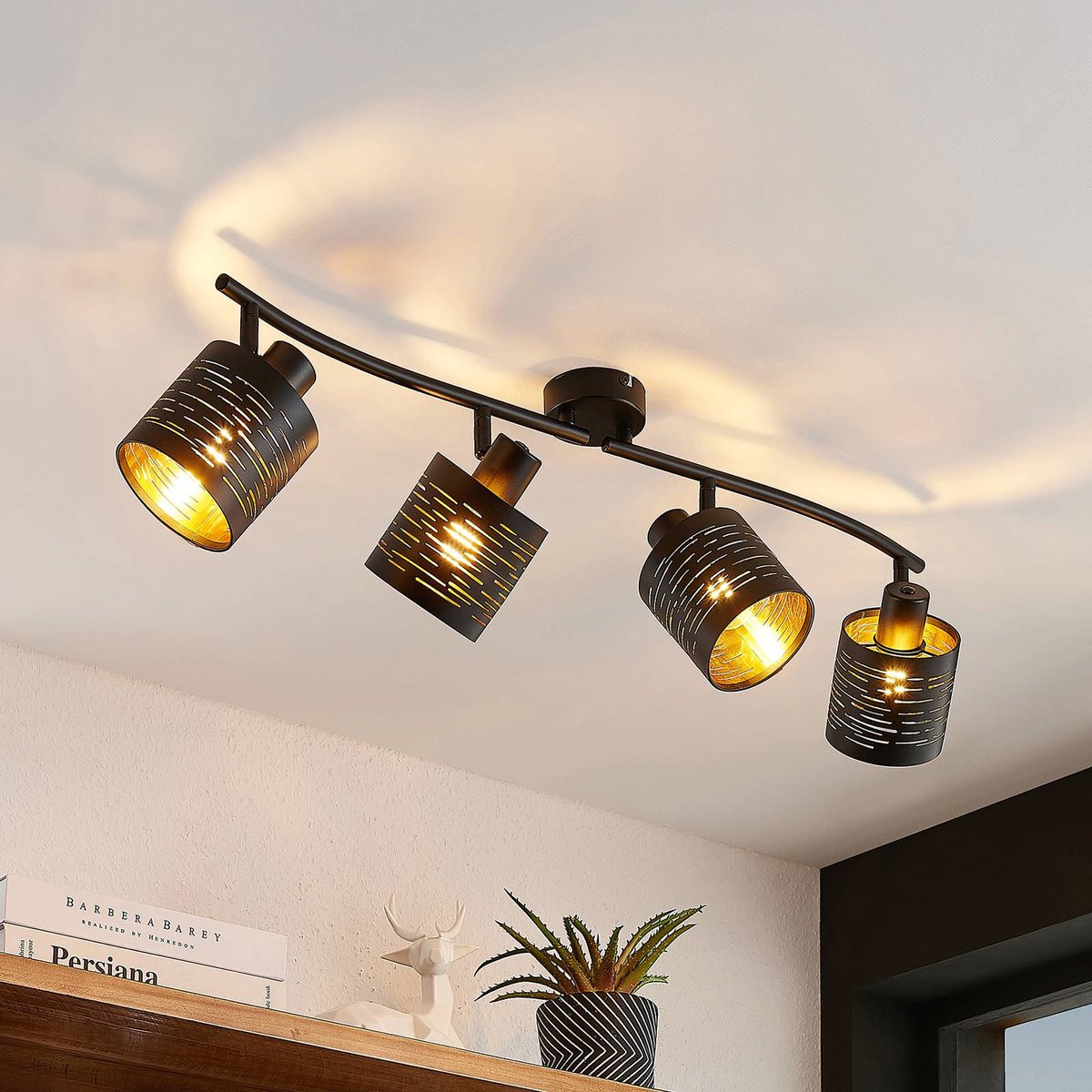 Lindby buitenspot 4lichts ijzer kunststof H: 22 cm E14 zwart goud