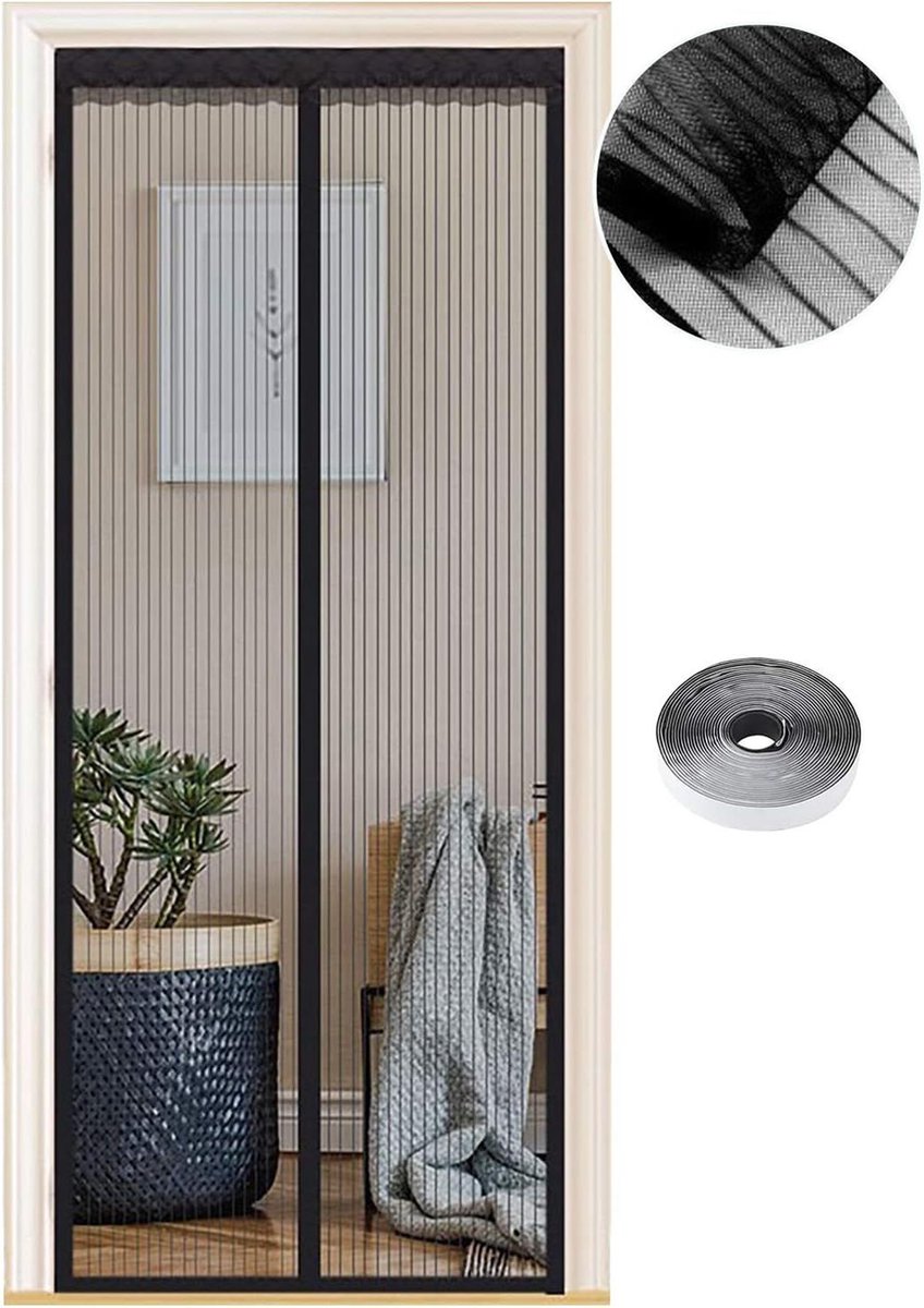 Groottes 95 x 210cm Magnetisch Vliegengaas Muggennet Hordeur voor Balkondeur Kelderdeur Terrasdeur Zwart Strepen