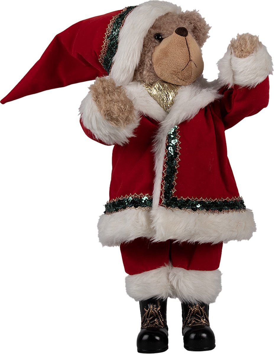 Clayre & Eef Kerstdecoratie Beeld Beer 51 cm Rood Kunststof Kerstman