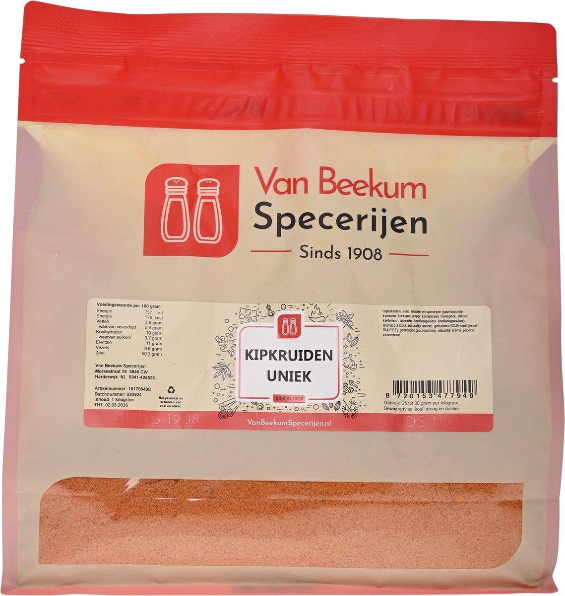 Goedkoopste Van Beekum Specerijen - Kipkruiden Uniek - 1 KG (hersluitbare stazak