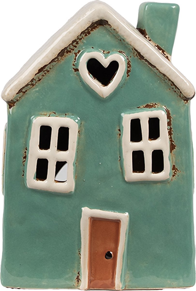 Waxinelichthouder Huis 13x9x18 cm Groen Beige Keramiek