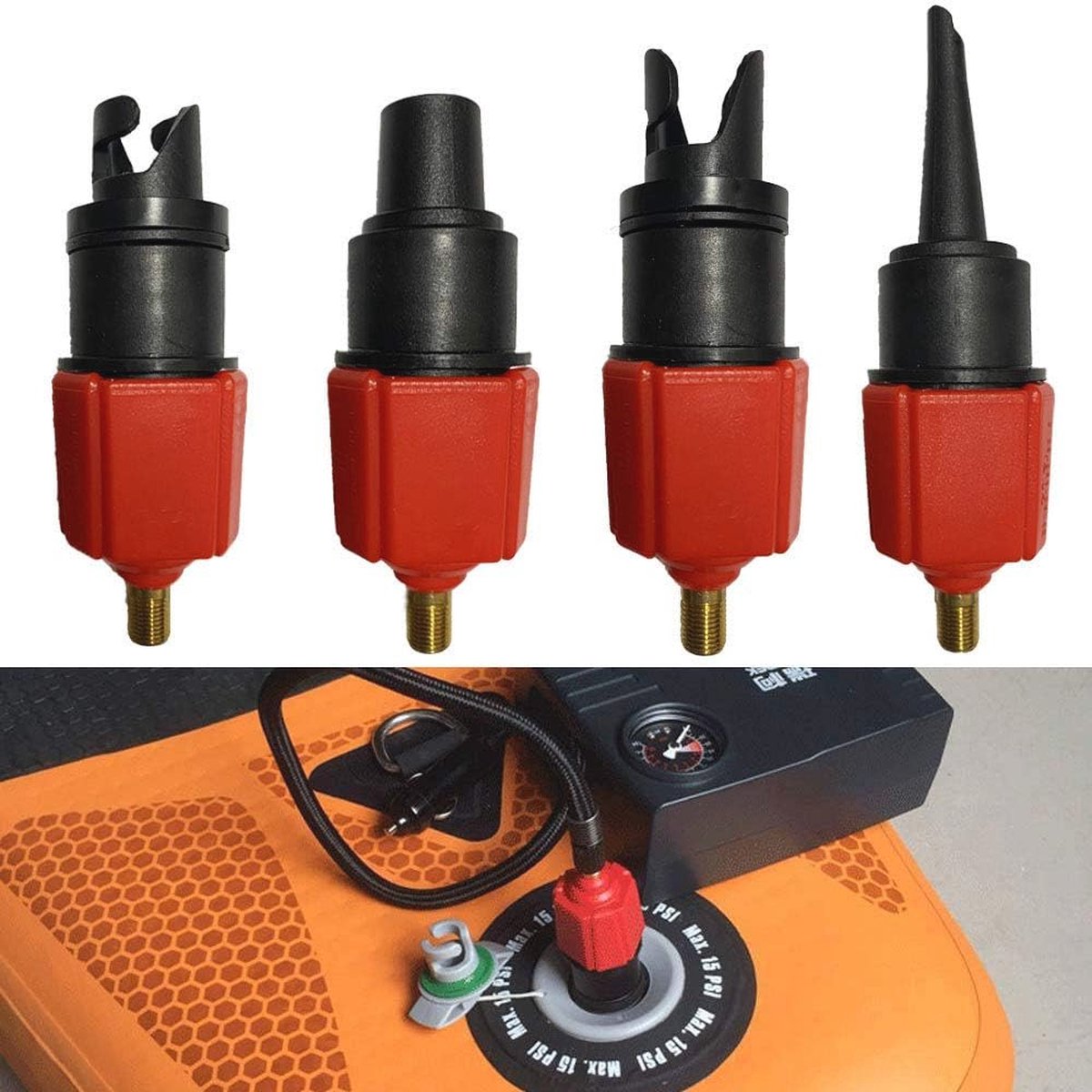 Multifunctionele Opblaasbare SUP-Pomp Adapter met 4 Ventielen voor Stand-Up Paddleboard en Kayak